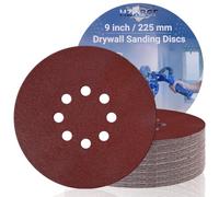15 disques de ponçage à crochet 225 mm 8 trous, papier de ponçage grain 60 | Grossier, pour Mur, Bois, Métal, feuilles de ponçage rondes, papier de ponçage en alumine pour ponceuse de cloison sèche