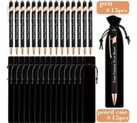 15 ensembles de stylos à bille en métal gravés personnalisables avec étui durable + 15 sacs à stylos personnalisés - Ustensiles d'écriture en vrac pour les entreprises Black15setsblackbags