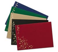 15 enveloppes avec étoiles métalliques - Format C5 - Ensemble mixte de 10, enveloppes en papier rouge, noir, vert, bleu et kraft - avec étoiles en or