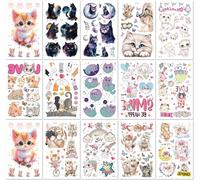 15 Feuilles Tatouages Temporaires Imperméables À Paillettes Représentant De Mignons Chats Pour Enfants Autocollants Temporaires Scintillants À L'Aquarelle
