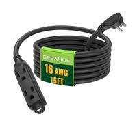 15 Ft Flat Plug Extension Cord, 16 AWG 3 Prong Grounded Low Profile Extension Cable,3 Outlet Extension Wire for Indoor, Black, UL Listed