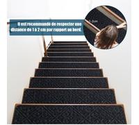 15 Pcs Tapis d'Escalier Autocollants 76x20CM COSTWAY Marchettes Escalier en Tissu Polyester Antidérapant-pour Marches en Bois Noir