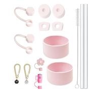 15 Pièces Accessoires Stanley Cup,Inclut 6 Bouchons Stanley Cup Anti Fuite(Beige),2 Breloques Lettre(W&M),2 Couvercles de Paille,2 Pailles,1 Brosse,2 Pieds en Silicone(Rose)