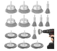 15 Pièces Brosse Métallique Pour Perceuse - Brosse Laiton 6 mm (1/4 Pouce) - Brosse Perceuse, Brosse Visseuse, Fil D'acier Ondulé, Pour Polir, Poncer, Décaper, Ébarber, Éliminer Rouille, Corrosion