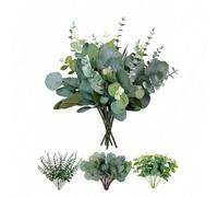 15 pièces de fleurs séchées de gypsophile mélangées de 3 types et de feuilles d'eucalyptus, fleurs artificielles, convient pour vase de mariage, bouquet, décoration florale, cadeau, anniversaire, remi