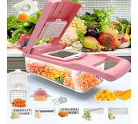 15 pièces Ensemble complet de coupe-légumes multifonctionnel, simple à utiliser pour faire des salades, convient pour la cuisine, les fêtes, l'extérieur, hachoir manuel avec récipient, lame interchang