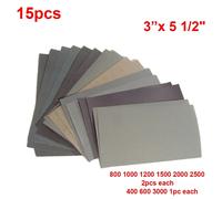 15 pièces/ensemble papier de verre automobile 400 600 3000 800 1000 1200 1500 2000 2500 papier de verre eau/sec papier de ponçage outils abrasifs 15Pcs