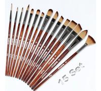 15 Pinceaux Peinture Acrylique,Rock Ninja Pinceaux Aquarelle Professionnel,Corps du Stylo en Bois Convient pour Les Peintures Acryliques,Peinture faciale,Huiles et Gouaches |Pinceau Poil Synthétique