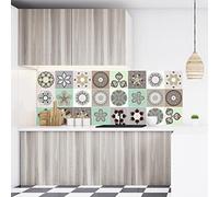 15 Stickers adhésifs carrelages | Sticker Autocollant Carreaux de ciment - Mosaïque carrelage mural salle de bain et cuisine | Carreaux de ciment adhésif mural - azulejos - 10 x 10 cm - 15 pièces