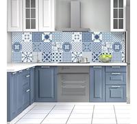15 Stickers adhésifs carrelages |Sticker Autocollant Carreaux de Ciment - Mosaïque carrelage Mural Salle de Bain et Cuisine | Carreaux de Ciment adhésif Mural - azulejos - 15 pièces
