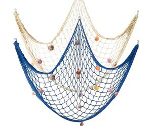 150*200cm/100*200cm Filet de pêche décoratif mural, accessoires de studio, décoration de maison, autocollant mer méditerranéenne et océan, artisanat de jardin, thème nautique 1,5*2m-bleu,1,5*2m-beige,