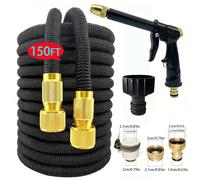 150 pi Flexible Tuyau de lavage, Tuyau anti-pliure avec buse à 8 modes de pulvérisation, Léger, Étanche, Connecteur pivotant 3/4", Super Tissu, Sangle de rangement portable, Idéal pour la cour, l'exté