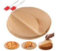 150 Pièces Papier Sulfurisé Rond, Diamètre 32cm, 2 Pinceaux Silicone 16cm | Papier Sulfurisé Brun Résistant À La Chaleur Ne Colle pas Facilement, Papier à Pâtisserie Rond Adaptées au Four