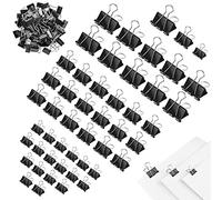 150 Pièces Pince Double Clip 15/19/25mm Pince Foldback Binder Clips Pince Papier Clips Métal Pinces à Documents Pince a Dessin Noir 3 Tailles