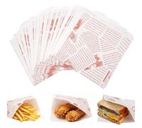 150 Pièces Sacs à Hamburgers en Papier, 15 x 15 cm Sacs à Frites, Sachet Sandwich Papiers, Sac à Kraft Résistant à la Graisse pour Sandwich Burger Frites (E)