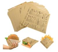 150 Sac Papier Emballage Alimentaire 18x18 cm Sacs Burger Papier Sulfurisé | Papier Journal Alimentaire Antiadhésif Sachet pour Frites, Sandwichs, Hot-dog