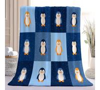 150 x 200 cm Couverture Plaid Polaire Chaude, Cartoon Minimaliste Poil Confortable, Plaid Canape Lit, Pingouin Étoiles Neige Couvertures et Plaids Douce et Duveteuse, Confortable, Bleu Blanc