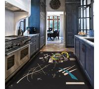 150x210cm Tapis Composition Abstraite Lignes Noir Or Lavable | Tapis d’intérieur Abstract Line antidérapant à poil bas Modern Circles Triangles Tapis doux pour salon