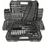 151/46 pièces Ensemble d'outils mécaniques complet - Douilles profondes et standard de 1/4", 3/8", 1/2", Jeu de clés à cliquet, Douilles en S2 et CR-V, Kit de réparation automobile et d'entretien ména