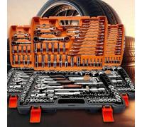 151/46 pièces Ensemble d'outils mécaniques complet - Douilles profondes et standard de 1/4", 3/8", 1/2", Jeu de clés à cliquet, Douilles en S2 et CR-V, Kit de réparation automobile et d'entretien ména