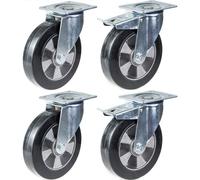 152mm 6" castor black rubber swivel & brake strong 1320kg capacity, set of 4