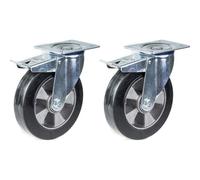 152mm 6" castor black rubber swivel with brake strong 660kg capacity, set of 2
