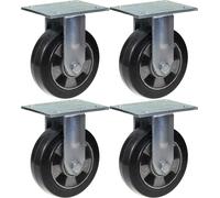 152mm 6" roulette caoutchouc noir fixe, capacité 1320kg, jeu de 4