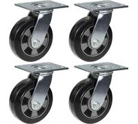 152mm 6" roulette caoutchouc noir pivotante capacité 1320kg, set de 4