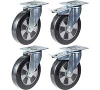 152mm 6" roulette caoutchouc noir pivotante et frein capacité 1320kg, set de 4