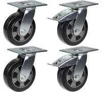 152mm 6" roulette caoutchouc noir pivotante et frein capacité 1320kg, set de 4