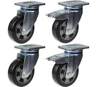 152mm 6" roulette caoutchouc noir pivotante et frein capacité 1320kg, set de 4