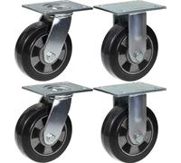 152mm 6" roulettes en caoutchouc noir pivotantes et fixes capacité 1320kg, jeu de 4