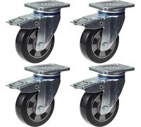 152mm 6" roulettes pivotantes en caoutchouc noir avec frein, capacité de charge de 1320kg, jeu de 4