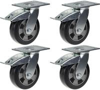 152mm 6" roulettes pivotantes en caoutchouc noir avec frein, capacité de charge de 1320kg, jeu de 4