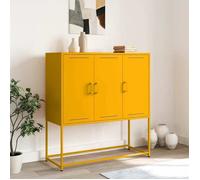(15552)Meuble rangement - Buffet haut - contemporain - jaune moutarde 100,5x39x107 cm acier ,poid:26.5 kg