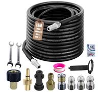 15M Déboucheur Canalisation Haute Pression,compatible avec Kärcher k2-k7, Lavor, Bosch, 400 Bar / 5800PSI Tuyau Nettoyeur Haute Pression, Kit Nettoyage Pro avec 4 Buses et 2 Adaptateurs