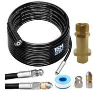 15M Tuyau de Nettoyage Haute Pression, 180 Bar 60°C Tuyau Déboucheur Canalisation avec Adaptateur M22, Buse Fixe/Rotative, Kit Furet Professional Compatible avec les Nettoyeurs Haute Pression K2-K7