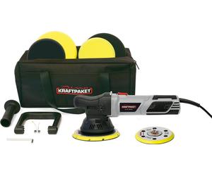 15mm-900W Dino KRAFTPAKET Polisseuse excentrique en continu en kit XXL avec plateau de support 125mm 150mm Éponge de polissage Disque de polissage Sacoche