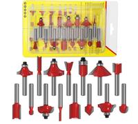 15pcs 6.35mm Tige Fraises à Défoncer Kit Coffret Fraise pour Defonceuse en Carbure de Tungstène Outil de Travail du Bois