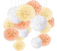 15pcs papier fleur pompon boule à suspendre 8",10",12" rose décor mariage fête Champagne