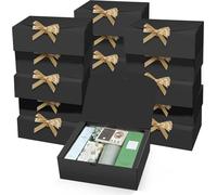 15x Boîtes cadeau Noir 25x20x10cm avec couvercle en papier kraft & ruban doré