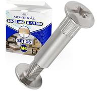15x Vis D'assemblage M6 40-35 mm Ø 7,5 mm Vis Assemblage Meuble Utilisé | pour Armoire Penderie dans Penderie Vetement dans Armoire Porte Coulissante dans Meuble Cuisine - MONTERAL
