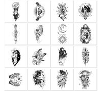 16 feuilles Tatouages Temporaires Imperméables Et Longue Durée Pour Femmes, En Noir Et Blanc, Pour Couvrir Les Cicatrices, Les Bras, Les Cuisses Et Autres Motifs Minimalistes Personnalisés.