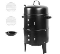 16 Inch Charcoal Smoker Grill, 3-in-1 Vertical BBQ Barbecue Stove with Built-in Thermometer, Adjustable Vents, Double Tier Heavy Duty Iron Grills for Backyard Patio Camping Noir