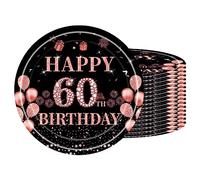 16 PCS Assiette Jetable 7 Pouces,Assiette Anniversaire Noir Rose Or,Decoration Anniversaire 18 Ans,Assiette Dessert Jetable pour Fêtes Joyeux Anniversaire Decoration,Kit Vaisselle Jetable Anniversaire