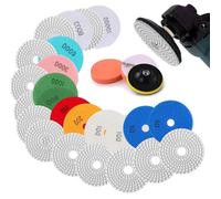 16 Pcs Tampons de Polissage Diamant: Disque a Poncer Pierre 125mm 50-10000# Polissage avec Pads pour Marbre Pierre Béton Granite Avec Disque en Caoutchouc M14