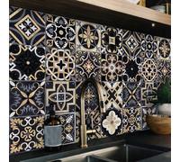 16 pièces Autocollants muraux style carrelage céramique à motif floral, papier peint 2D plat de luxe rétro en PVC auto-adhésif et amovible, convient pour la maison, la cuisine, la pièce, la décoration