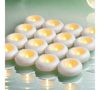 16 pièces Bougies flottantes LED sans flamme, alimentées par batterie, plus de 200 heures d'autonomie, bougeoirs en plastique blanc étanche de 2,8 po, convient pour la décoration d'Halloween/Noël, vas