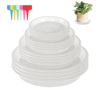 16 Pièces Coupelle Pot de Fleur Soucoupe Pot Fleur Plastique Soucoupes Pots de Fleurs avec 18 Étiquettes sous Pot de Fleur Rond Dessous de Verre pour Plantes D'intérieur et D'extérieur (Blanc)