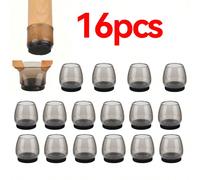 16 pièces de protecteurs de pied de chaise en silicone avec des capuchons antidérapants en feutre et une apparence en métal poli. Ces housses résistantes aux rayures sont conçues pour les sols en bois
